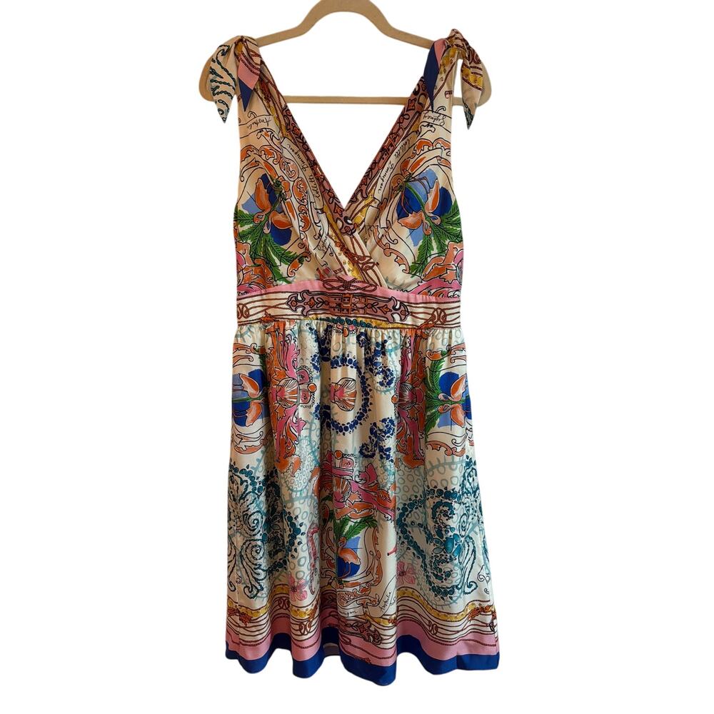 Anthro Collette Dinnigan 100% Silk Flamingo Tie-Shoulder Dress w/Pockets | Sz 10